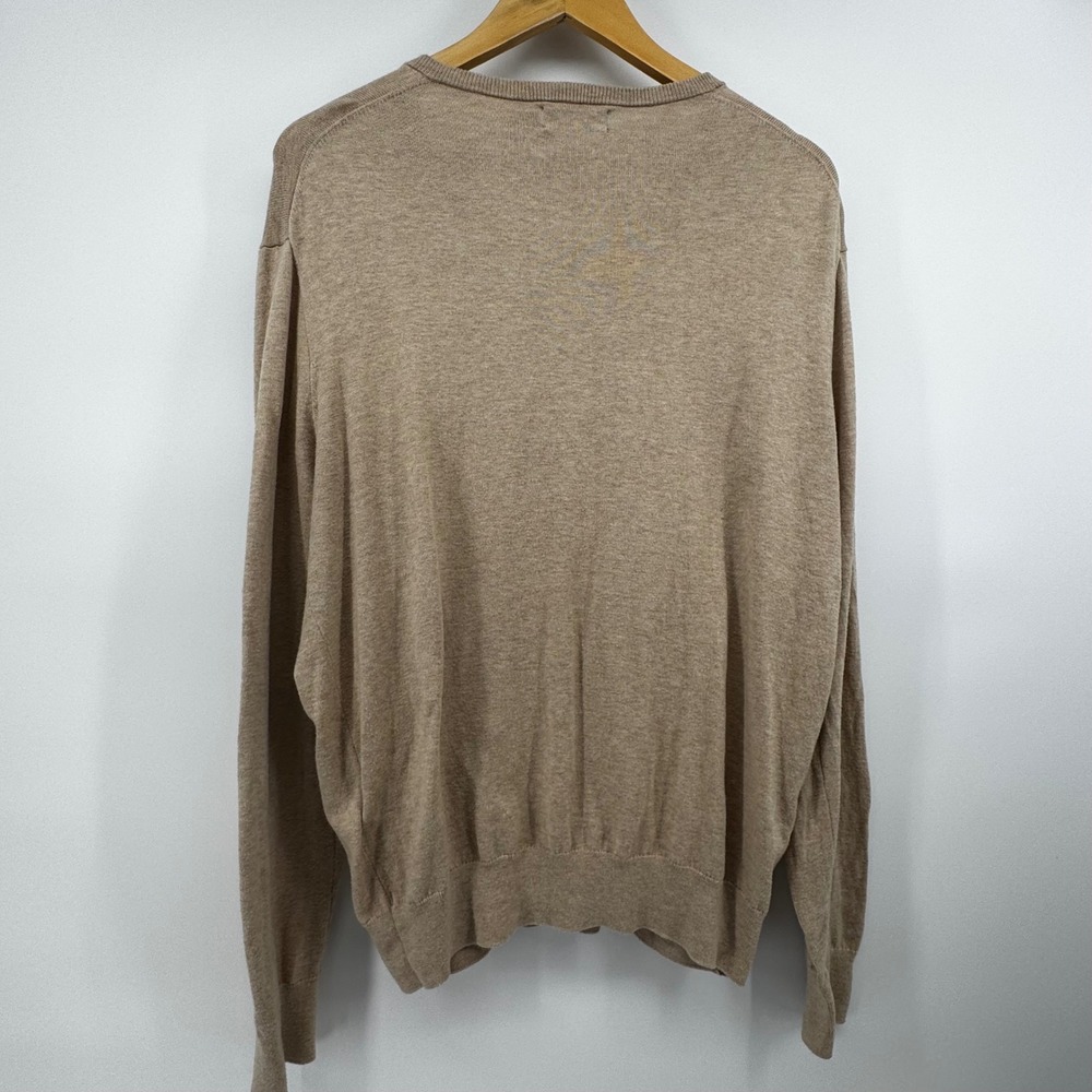 Polo Ralph Lauren Men V-Neck Sweater Tan Heather Pony Logo Sz Medium 100% Cotton - Picture 2 of 9